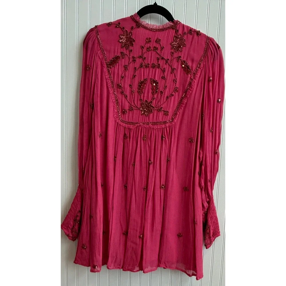 Free People Bali Golden Sun Embellished Beaded Mini Dress Festival Fairy Hippie